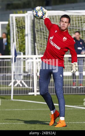 Andrija Katic of Crvena zvezda ( Red Star Belgrade) during the pre-match warm-up during UAFA Youth League between Tottenham Hotspur and Crvena zvezda ( Red Star Belgrade) at the Hotspur Way, Enfield on 22 October, 2019 in Enfield, England. (Photo by Action Foto Sport/NurPhoto) Stock Photo