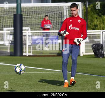 Andrija Katic of Crvena zvezda ( Red Star Belgrade) during the pre-match warm-up during UAFA Youth League between Tottenham Hotspur and Crvena zvezda ( Red Star Belgrade) at the Hotspur Way, Enfield on 22 October, 2019 in Enfield, England. (Photo by Action Foto Sport/NurPhoto) Stock Photo