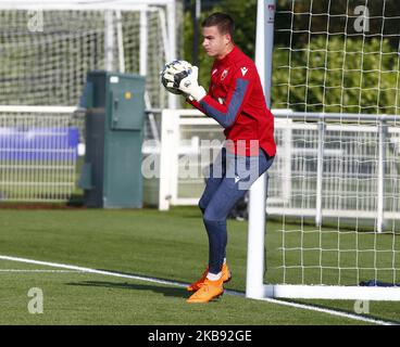 Andrija Katic of Crvena zvezda ( Red Star Belgrade) during the pre-match warm-up during UAFA Youth League between Tottenham Hotspur and Crvena zvezda ( Red Star Belgrade) at the Hotspur Way, Enfield on 22 October, 2019 in Enfield, England. (Photo by Action Foto Sport/NurPhoto) Stock Photo