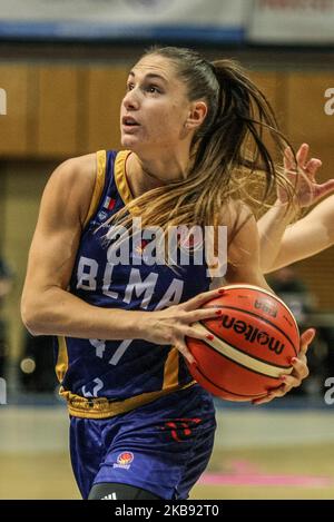 Romane Bernies (47) of BLMA  is seen in action during Euroleague woman basketball game between Arka Gdynia (Poland) and Basket Lattes Montpellier Association (France) in Gdynia, Poland on 23 October 2019 (Photo by Michal Fludra/NurPhoto) Stock Photo