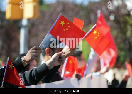 Pro China people take part during a protest to support Hong Kong in front of the Chinese consulate in Barcelona, on October 24, 2019. (Photo by Joan Valls/Urbanandsport /NurPhoto) Stock Photo