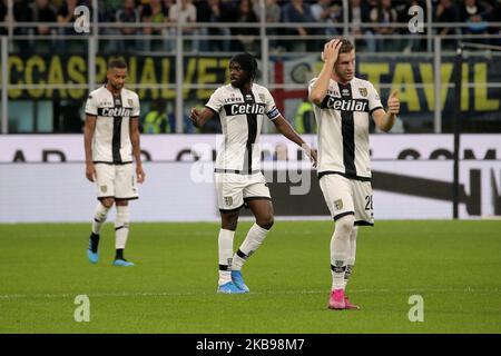 Gervinho celebrates after scoring the his goal during the Serie A match between FC Internazionale and Parma Calcio at Stadio Giuseppe Meazza on October 26, 2019 in Milan, Italy. (Photo by Giuseppe Cottini/NurPhoto) Stock Photo