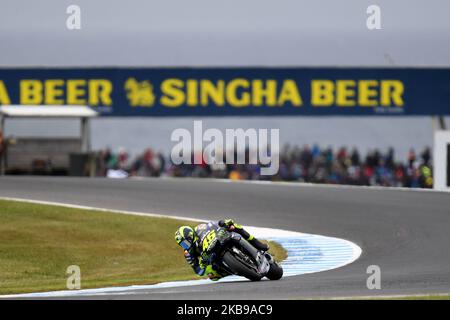 Valentino Rossi of Italy rides the Monster Energy Yamaha MotoGP bike during qualifying for the Australian MotoGP at the Phillip Island Grand Prix Circuit on October 27, 2019 in Phillip Island, Australia (Photo by Morgan Hancock/NurPhoto) Stock Photo