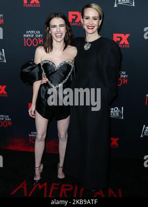 HOLLYWOOD, LOS ANGELES, CALIFORNIA, USA - OCTOBER 26: Actresses Emma Roberts and Sarah Paulson arrive at FX's 'American Horror Story' 100th Episode Celebration held at the Hollywood Forever Cemetery on October 26, 2019 in Hollywood, Los Angeles, California, United States. (Photo by Xavier Collin/Image Press Agency/NurPhoto) Stock Photo