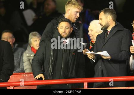 Bristol City Manager Lee Johnson takes his place in the stands as he serves a touchline ban during the Sky Bet Championship match between Barnsley and Bristol City at Oakwell, Barnsley on Friday 1st November 2019. (Photo by Simon Newbury/MI News/NurPhoto) Stock Photo