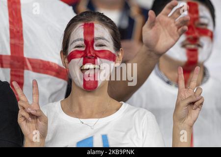 Fans enjoys the atmosphere prior to the Rugby World Cup 2019 Final between England and South Africa at International Stadium Yokohama on November 02, 2019 in Yokohama, Kanagawa, Japan. (Photo by Alessandro Di Ciommo/NurPhoto) Stock Photo