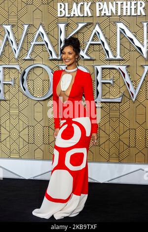 London, UK.  3 November 2022. Maya Jama attends the European premiere of the movie ‘Black Panther Wakanda Forever’ at Cineworld Leicester Square. Credit: Stephen Chung / EMPICS / Alamy Live News Stock Photo