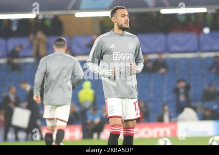 Noussair Mazraoui (Ajax) pictured during the 2019/20 UEFA Champions League Group H game between Chelsea FC (England) and AFC Ajax (Netherlands) at Stamford Bridge. (Photo by Federico Guerra Moran/NurPhoto) Stock Photo