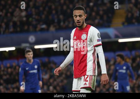 Noussair Mazraoui (Ajax) pictured during the 2019/20 UEFA Champions League Group H game between Chelsea FC (England) and AFC Ajax (Netherlands) at Stamford Bridge. (Photo by Federico Guerra Moran/NurPhoto) Stock Photo