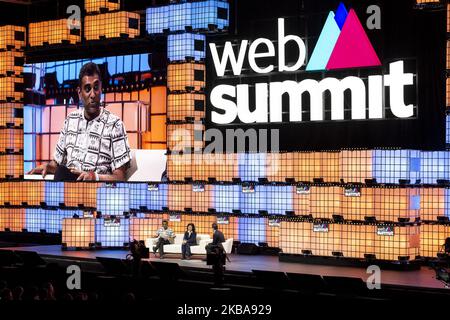 Amnesty International Secretary General Kumi Naidoo speaks at Web Summit on November 07, 2019 in Lisbon, Portugal. Web Summit is an annual technology conference which brings together a variety of technology companies to discuss the future of industry. This year's event runs from November 4- 7 and is expected to attract around 70,000 participants. (Photo by Rita Franca/NurPhoto) Stock Photo