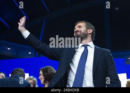 Spanish conservative People's Party (PP) leader and candidate for prime minister, Pablo Casado during at the PP party's final rally on November 8, 2019 in Madrid, Spain. Spain holds its fourth general election in four years on Sunday 10th November in a hope to break prolonged political deadlock. (Photo by Oscar Gonzalez/NurPhoto) Stock Photo