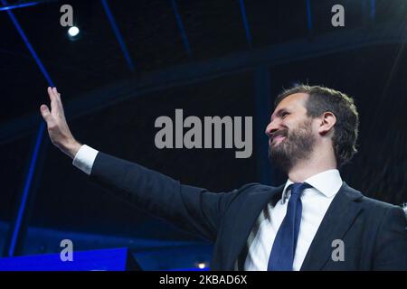 Spanish conservative People's Party (PP) leader and candidate for prime minister, Pablo Casado during at the PP party's final rally on November 8, 2019 in Madrid, Spain. Spain holds its fourth general election in four years on Sunday 10th November in a hope to break prolonged political deadlock. (Photo by Oscar Gonzalez/NurPhoto) Stock Photo