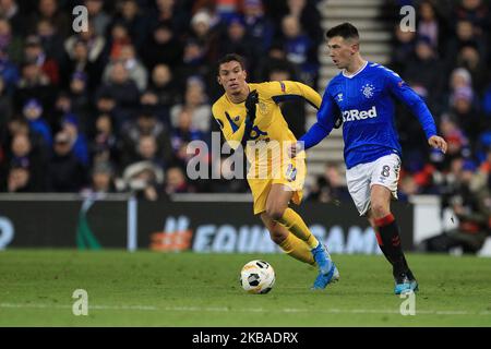Ryan Jack of Glasgow Rangers in action with Mateus Uribe during the UEFA Europa League Group G match between Glasgow Rangers and FC Porto at Ibrox Park, Glasgow on Thursday 7th November 2019. (Photo by Mark Fletcher/MI News/NurPhoto) Stock Photo