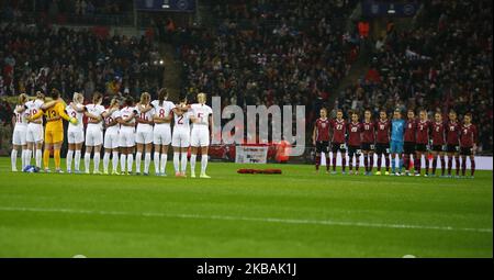 England and Germany stand for Remembrance Day during Women's International Friendly between England Women and Germany Women at Wembley stadium in London, England on November 09, 2019 Credit Action Foto Sport (Photo by Action Foto Sport/NurPhoto) Stock Photo