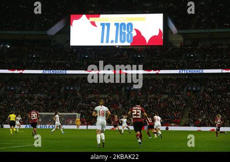 The attendance figure a record for the England womens team is displayed at Wembley during Women's International Friendly between England Women and Germany Women at Wembley stadium in London, England on November 09, 2019 Credit Action Foto Sport (Photo by Action Foto Sport/NurPhoto) Stock Photo
