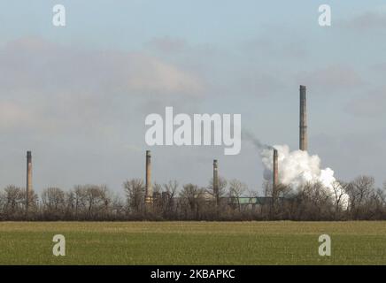 General view of Avdiivka Coke and Chemical Plant in Avdiivka, Ukraine, November 7, 2019. Avdiivka Coke and Chemical Plant, part of the Rinat Akhmetov and Vadym Novinsky's Metinvest holding, received approval for coal supplies from the Russian company Severstal Management (Photo by Sergii Kharchenko/NurPhoto) Stock Photo
