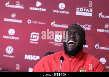 Belgium's Romelu Lukaku smiles during a news conference ahead of the Euro 2020 qualifying match between Russia and Belgium, in St. Petersburg, Russia on 15 November 2019. Russia will play against Belgium on November 16. (Photo by Igor Russak/NurPhoto) Stock Photo