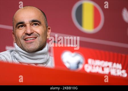 Belgium's Roberto Martinez speaks during a news conference ahead of the Euro 2020 qualifying match between Russia and Belgium, in St. Petersburg, Russia on 15 November 2019. Russia will play against Belgium on November 16. (Photo by Igor Russak/NurPhoto) Stock Photo