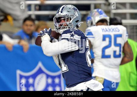 Dallas Cowboys running back Ezekiel Elliott (21) celebrtaes his touchdown during the second half of an NFL football game against the Detroit Lions in Detroit, Michigan USA, on Sunday, November 17, 2019 (Photo by Jorge Lemus/NurPhoto) Stock Photo