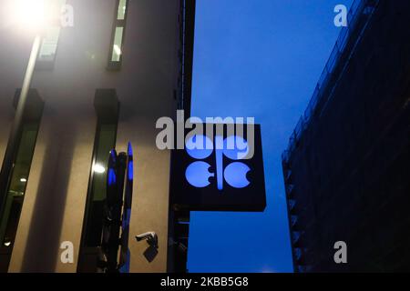 Organisation of the Petroleum Exporting Countries - OPEC logo is seen on the organisations' headquarters in Vienna, Austria on December 17, 2018. (Photo by Jakub Porzycki/NurPhoto) Stock Photo