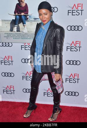 HOLLYWOOD, LOS ANGELES, CALIFORNIA, USA - NOVEMBER 18: Actress Jada Pinkett Smith arrives at the AFI FEST 2019 - Screening Of Apple TV+'s 'Hala' held at the TCL Chinese 6 Theatres on November 18, 2019 in Hollywood, Los Angeles, California, United States. (Photo by Image Press Agency/NurPhoto) Stock Photo