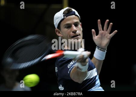 Diego Schwartzman of Argentina in action during Day 2 of the 2019 Davis Cup at La Caja Magica on November 19, 2019 in Madrid, Spain (Photo by Oscar Gonzalez/NurPhoto) Stock Photo