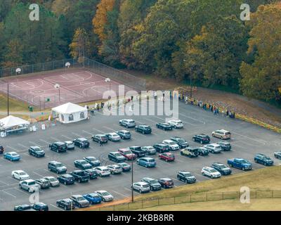 Aerial of people voting for Midterm elections in 2022 Stock Photo