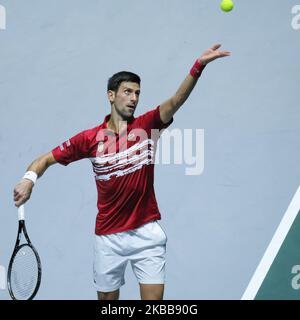 Novak Djokovic of serbia in action during Day 3 of the 2019 Davis Cup at La Caja Magica on November 20, 2019 in Madrid, Spain (Photo by Oscar Gonzalez/NurPhoto) Stock Photo