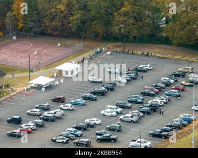 Aerial of people voting for Midterm elections in 2022 Stock Photo