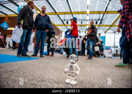 A little robot is seen walking around the place, during the Bright Day Festival in Amsterdam, on November 23rd, 2019. (Photo by Romy Arroyo Fernandez/NurPhoto) Stock Photo