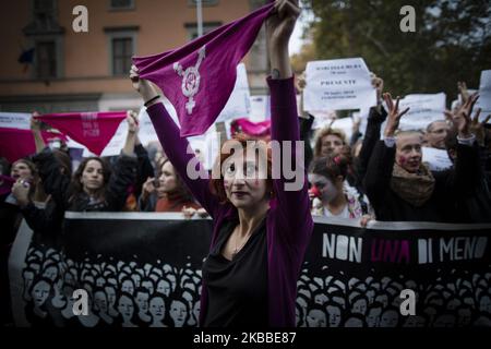 Women take part in a national march organised by 'Non Una Di Meno' (Not One Less) movement in Rome, on November 23, 2019. Thousands of people took to the streets to denounce male violence against women, gender discrimination, and harassment in the workplaces. (Photo by Christian Minelli/NurPhoto) Stock Photo