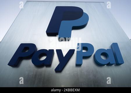 PayPal logo can be seen at its office in San Jose, California, United States on November 23, 2019. PayPal has agreed to acquire Honey Science Corporation, a rapidly-growing technology platform for shopping and rewards, for approximately $4 billion. (Photo by Yichuan Cao/NurPhoto) Stock Photo