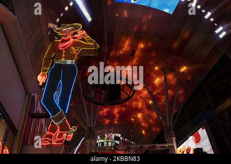 The cowboy neon in fremont is one of the emblems of Las Vegas, USA, on 11 November 2019, (Photo by Joaquin Gomez Sastre/NurPhoto) Stock Photo