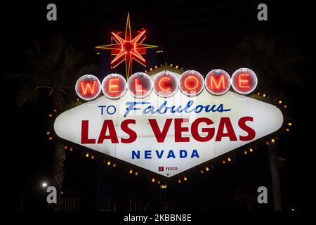 The Welcome to Fabulous Las Vegas sign is an icon of the Las Vegas Strip created in 1959 by Betty Willis and Ted Rogich for Clark County, Nevada. Willis received $ 4,000 for his work. The design is characteristic of the googie architecture movement in which it was very popular at that time. The sign was built by Western Neon. Over the years, the sign has moved further south on Las Vegas Boulevard due to the city's growth. (Photo by Joaquin Gomez Sastre/NurPhoto) Stock Photo