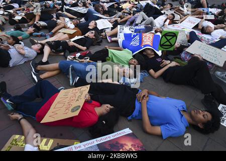 Environmental activists participate during the Global Climate Strike event in Bangkok, Thailand, 29 November 2019. The movement is a continuation of the Global Climate Strike led by Greta Thunberg and to call on world leaders who will attend the United Nations climate change conference. (Photo by Anusak Laowilas/NurPhoto) Stock Photo