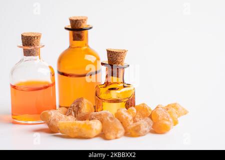 Frankincense or olibanum aromatic resin isolated on white background used in incense and perfumes. Stock Photo