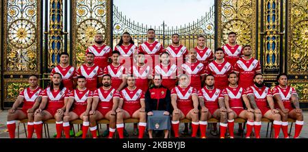 Tonga World Cup Rugby League Team Photo outside Warrington Golden Gates Stock Photo