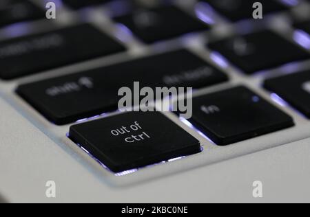 The concept of something being 'out of control' using the ctrl button on a computer keyboard. Losing control or bad management concept. Stock Photo