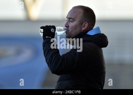 Nick Cushing, manager of Manchester City in action during the Barclays FA Women's Super League match between Manchester City and Liverpool at the Manchester City Academy Stadium, Manchester on Sunday 1st December 2019. (Photo by Eddie Garvey/MI News/NurPhoto) Stock Photo