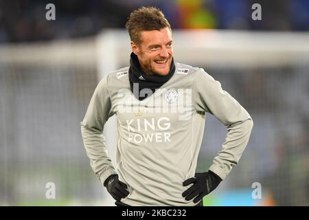 Jamie Vardy (9) of Leicester City warms up during the Premier League match between Leicester City and Everton at the King Power Stadium, Leicester on Sunday 1st December 2019. (Photo by Jon Hobley/ MI News/NurPhoto) Stock Photo