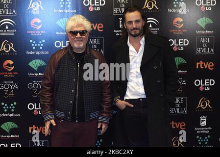 Pedro Almodovar, Asier Etxeandia attends the 2020 Goya Candidates Lecture at Cinema Accademy in Madrid, Spain on Dec 2, 2019 (Photo by Carlos Dafonte/NurPhoto) Stock Photo
