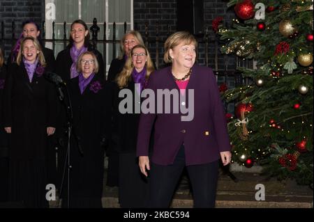 German Chancellor Angela Merkel arrives at 10 Downing Street to attend a reception for NATO leaders hosted by British Prime Minister Boris Johnson on 03 December, 2019 in London, England, ahead of the main summit tomorrow held to commemorate the 70th anniversary of NATO. (Photo by WIktor Szymanowicz/NurPhoto) Stock Photo