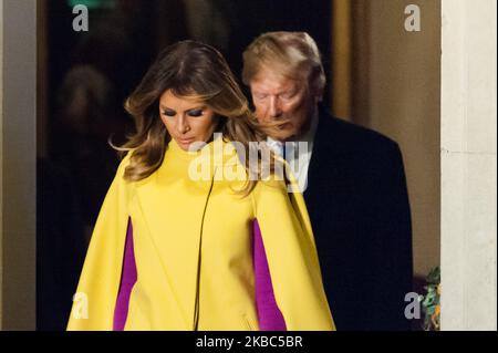 US First Lady Melania Trump and US President Donald Trump leave 10 Downing Street after attending reception for NATO leaders hosted by British Prime Minister Boris Johnson on 03 December, 2019 in London, England, ahead of the main summit tomorrow held to commemorate the 70th anniversary of NATO. (Photo by WIktor Szymanowicz/NurPhoto) Stock Photo