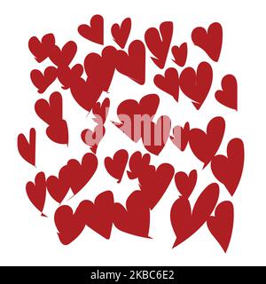 hand drawn red hearts pattern, background. Stock Vector
