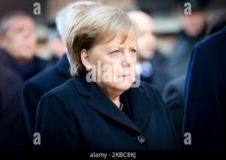 German Chancellor Angela Merkel visits the former Nazi death camp of Auschwitz. Oswiecim, Poland on 6 December, 2019. Merkel, who has visited Auschwitz for the first time in her 14 years in office, arrived to attend the 10th anniversary of the Auschwitz-Birkenau Foundation. (Photo by Beata Zawrzel/NurPhoto) Stock Photo