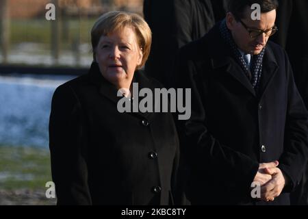 Angela Merkel, Chancellor of Germany, seen with Mateusz Morawiecki, Polish Prime Minister, during her visit to the former Nazi German concentration and extermination camp Auschwitz II Birkenau. On Friday, December 6, 2019, in Auschwitz Camp, Oswiecim, Poland. (Photo by Artur Widak/NurPhoto) Stock Photo