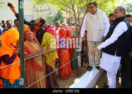 Rajasthan Chief Minister Ashok Ghelot interact with people during the 57th Home Defence Foundation Day celebration in Jaipur, Rajasthan, India on Decembe 6, 2019. (Photo by Vishal Bhatnagar/NurPhoto) Stock Photo