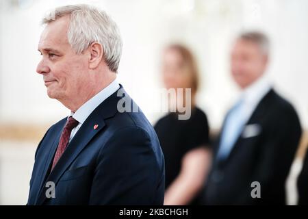 President Sauli Niinistö addresses resigned prime minister Antti Rinne as the resigned government of Finland pays a complimentary visit to the President of Finland at the Presidential Palace in Helsinki, Finland, on December 10, 2019. (Photo by Antti Yrjonen/NurPhoto) Stock Photo