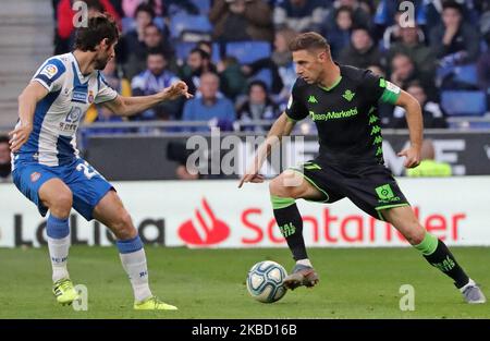 Joaquin Sanchez and Esteban Granero during the match between RCD Espanyol and Real Betis Balompie, corresponding to the week 17 of the Liga Santander, played at the RCDE Stadium, on 15th December 2019, in Barcelona, Spain. (Photo by Joan Valls/Urbanandsport /NurPhoto) Stock Photo