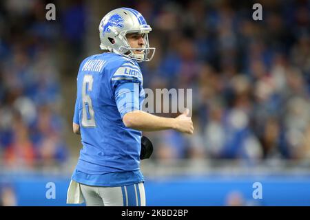 Detroit Lions punter Sam Martin (6) heads to kick for a Buccaneer return during the first half of an NFL football game against the Tampa Bay Buccaneers in Detroit, Michigan USA, on Sunday, December 15, 2019. (Photo by Amy Lemus/NurPhoto) Stock Photo